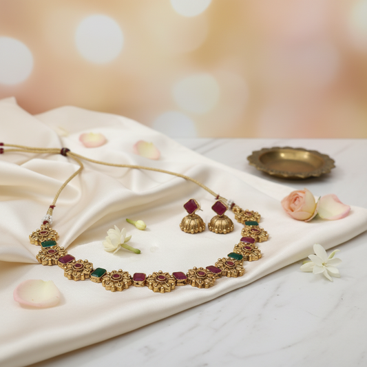 Multi Floral Matte Necklace 