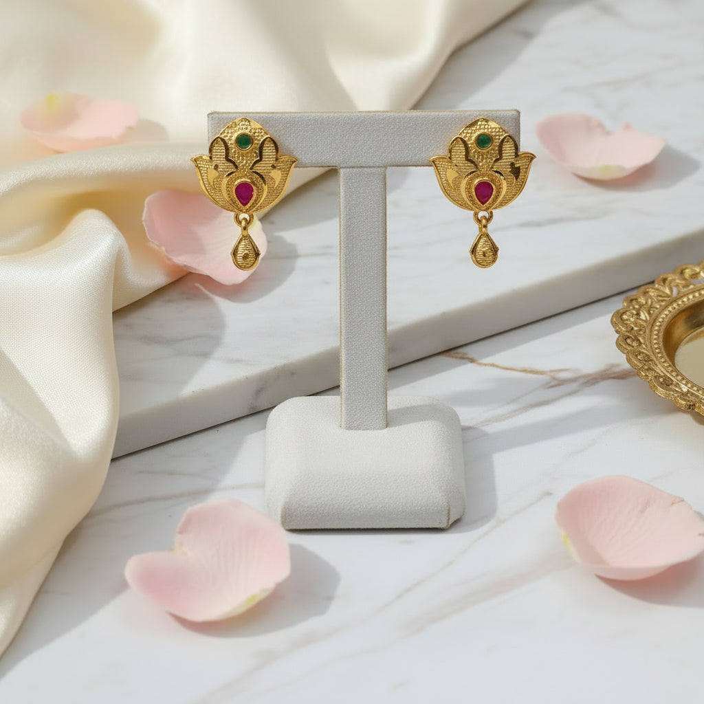 Multi Stone Golden Earrings 