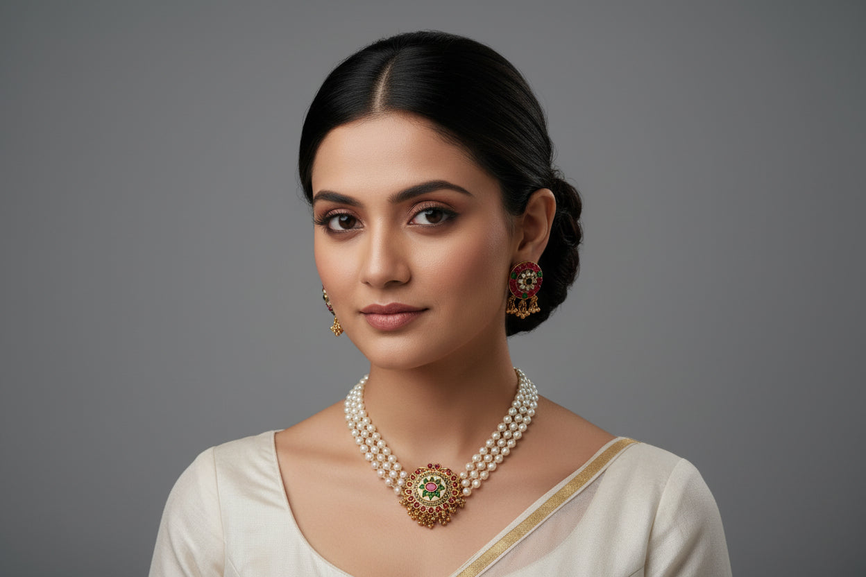 Multi stone Pearl Choker set 