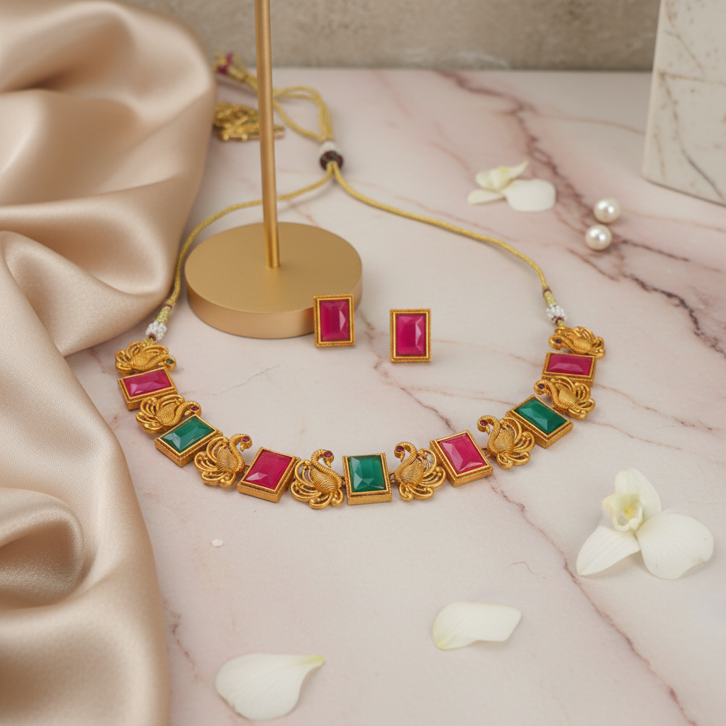 Multicolor Peacock Matte Necklace