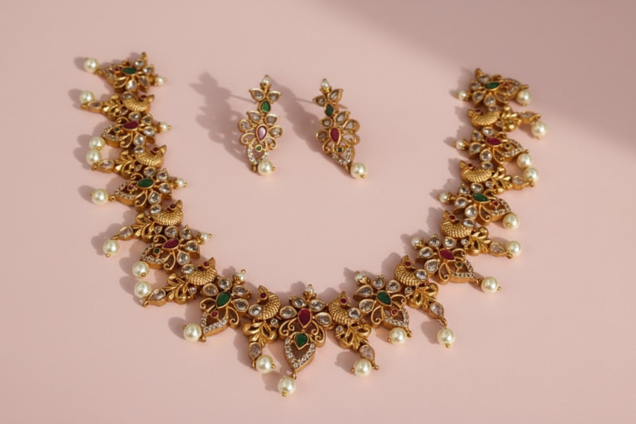 multicolor stone peacock necklace