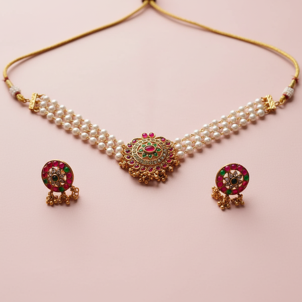 Multicolor Pearl Choker set 