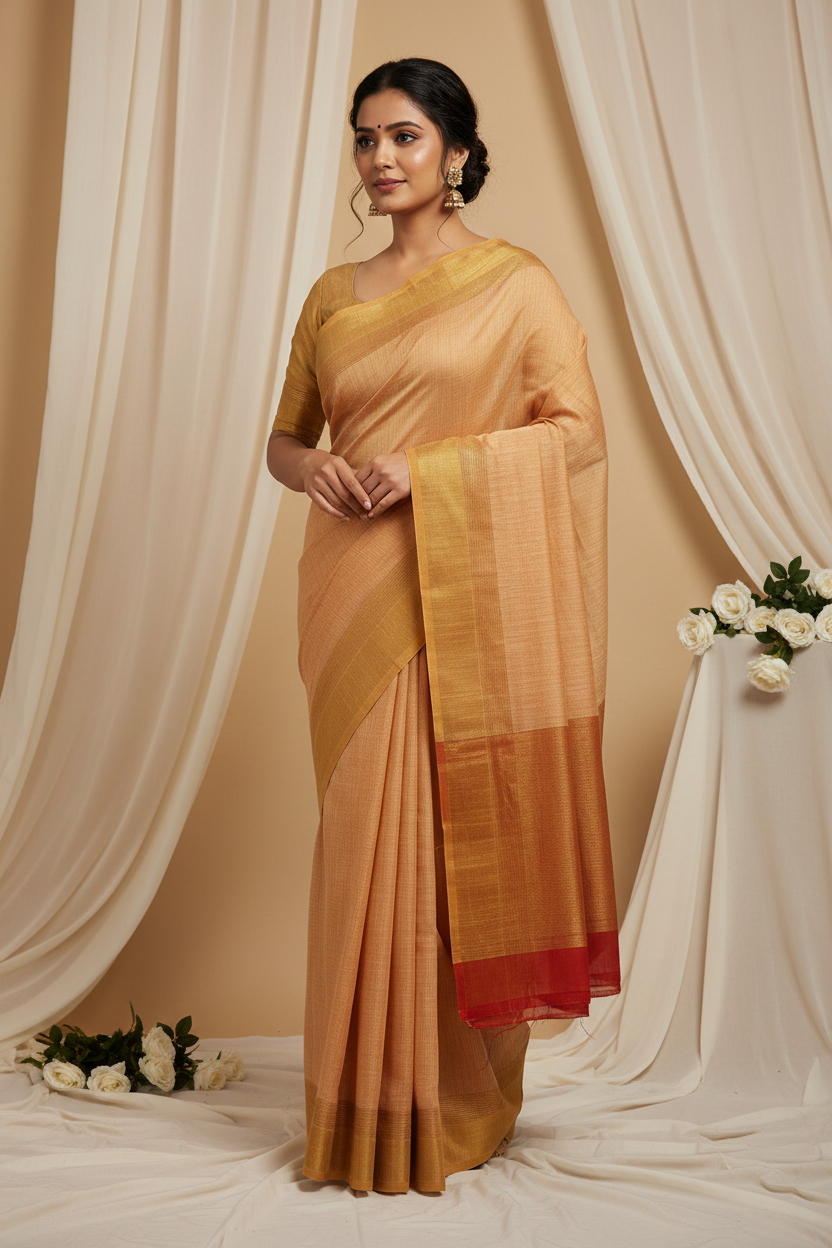 orange__linen__saree