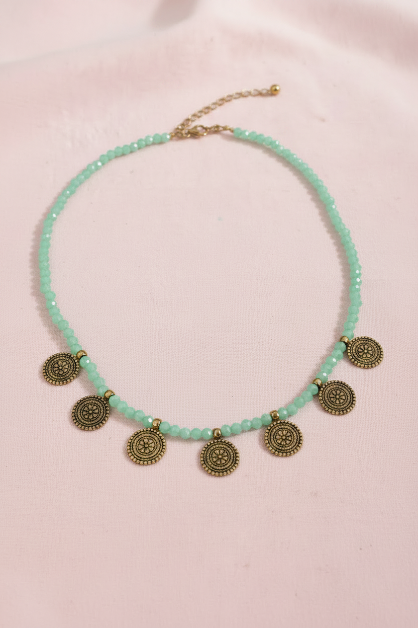 pastel green Crystal Coin Chain 
