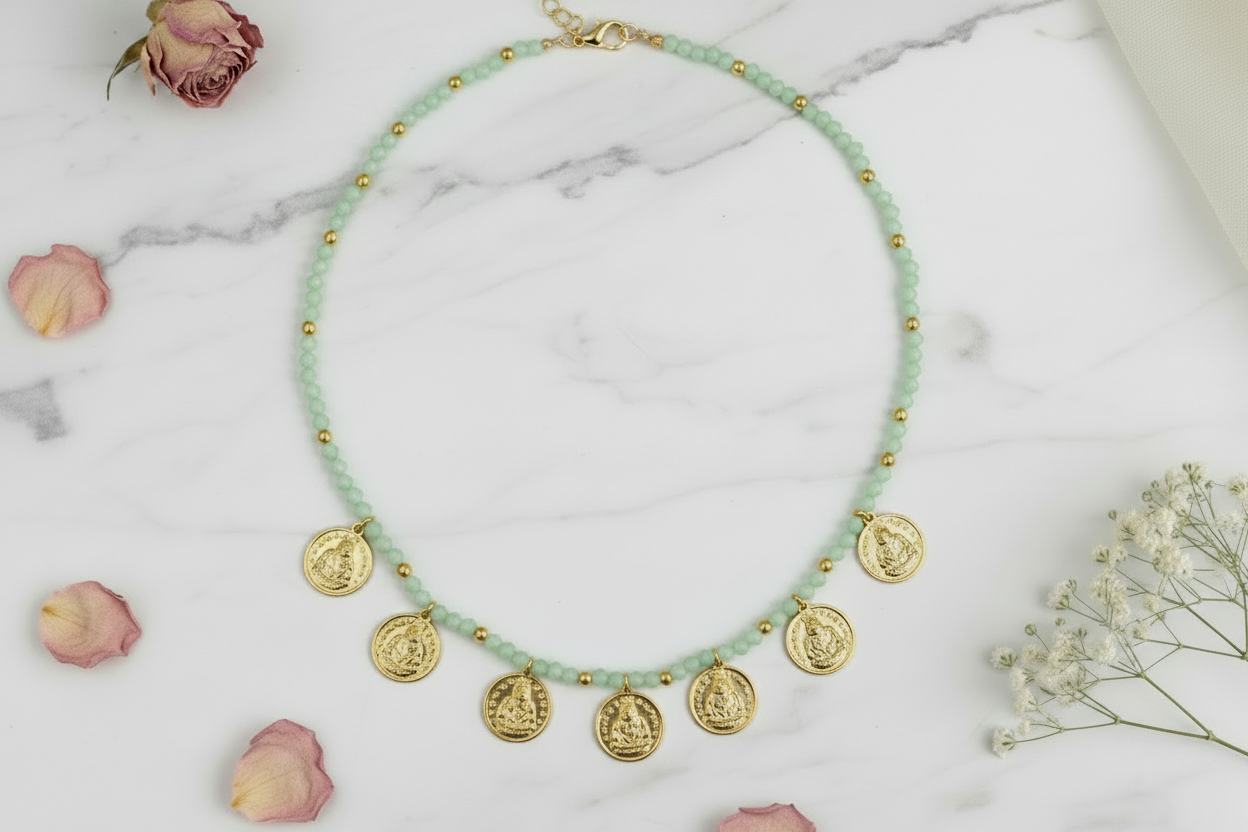 pastel green Crystal Lakshmi Coin