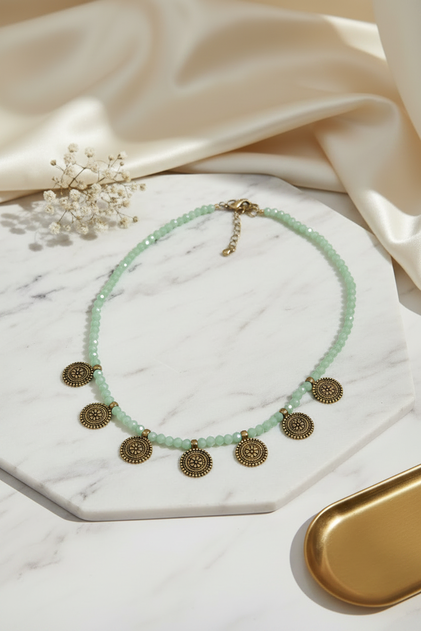 Pastel Green Crystal beads chain 