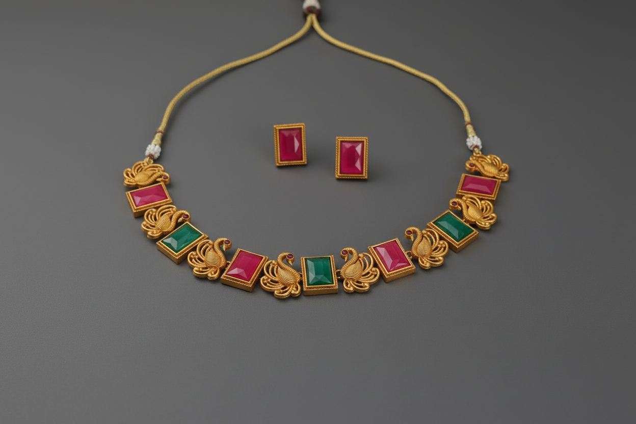 Peacock Multicolor Matte Necklace 