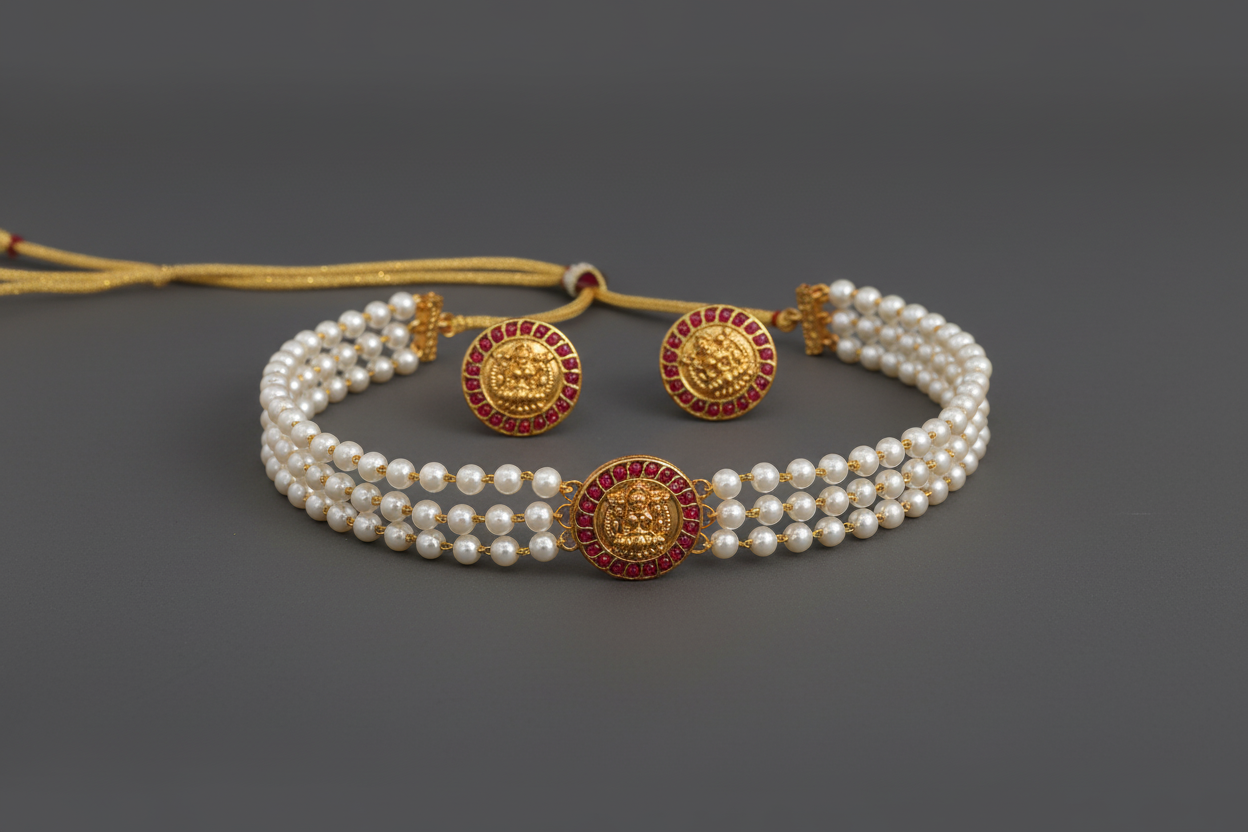 Pearl matte Lakshmi choker