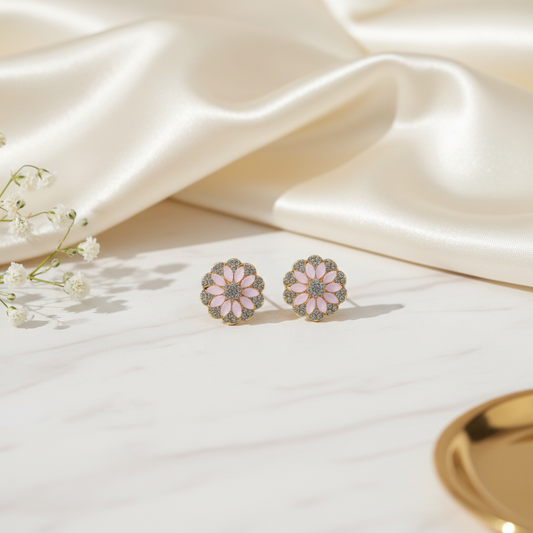Pink Floral Stud
