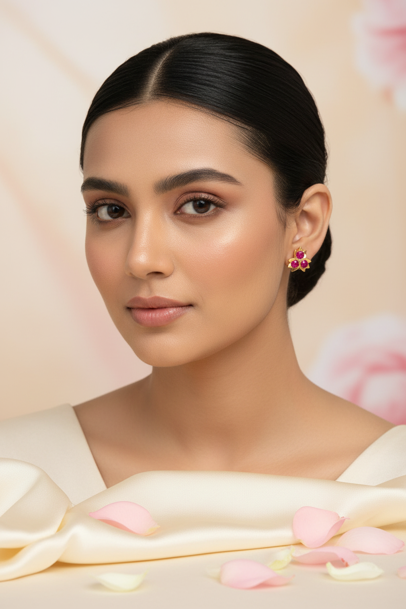 Pink Stone Impon Earrings 