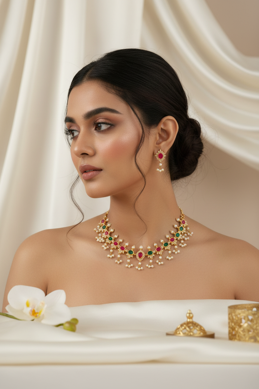premium multicolor AD stone necklace