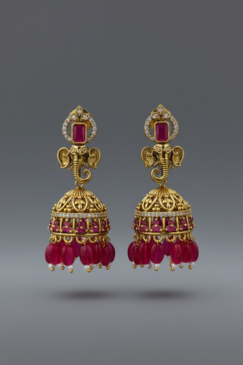 Premium Ruby Stone Jhumka