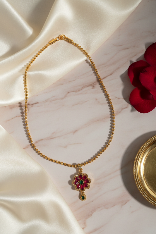 Red Floral Matte Chain 