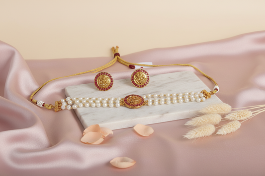 Red Lakshmi Pearl Matte choker 
