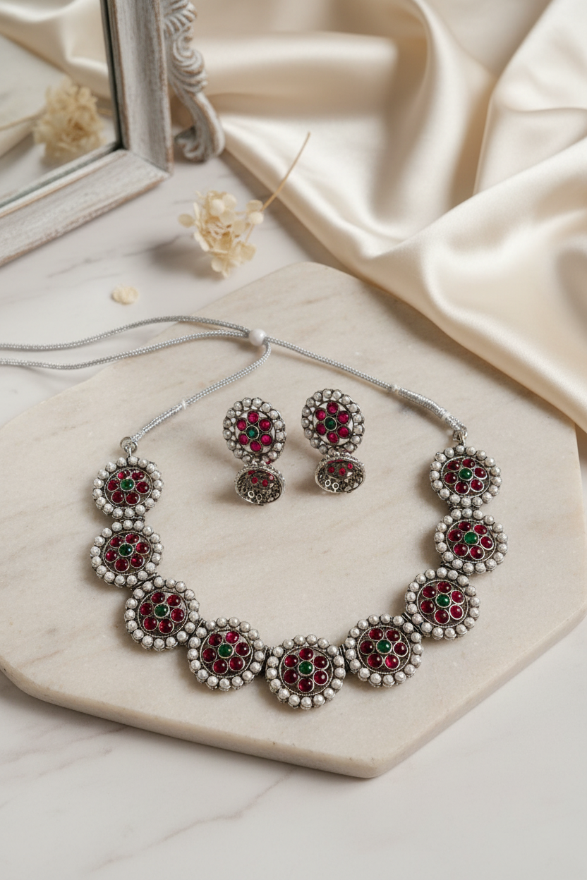 Red Oxidised Necklace 