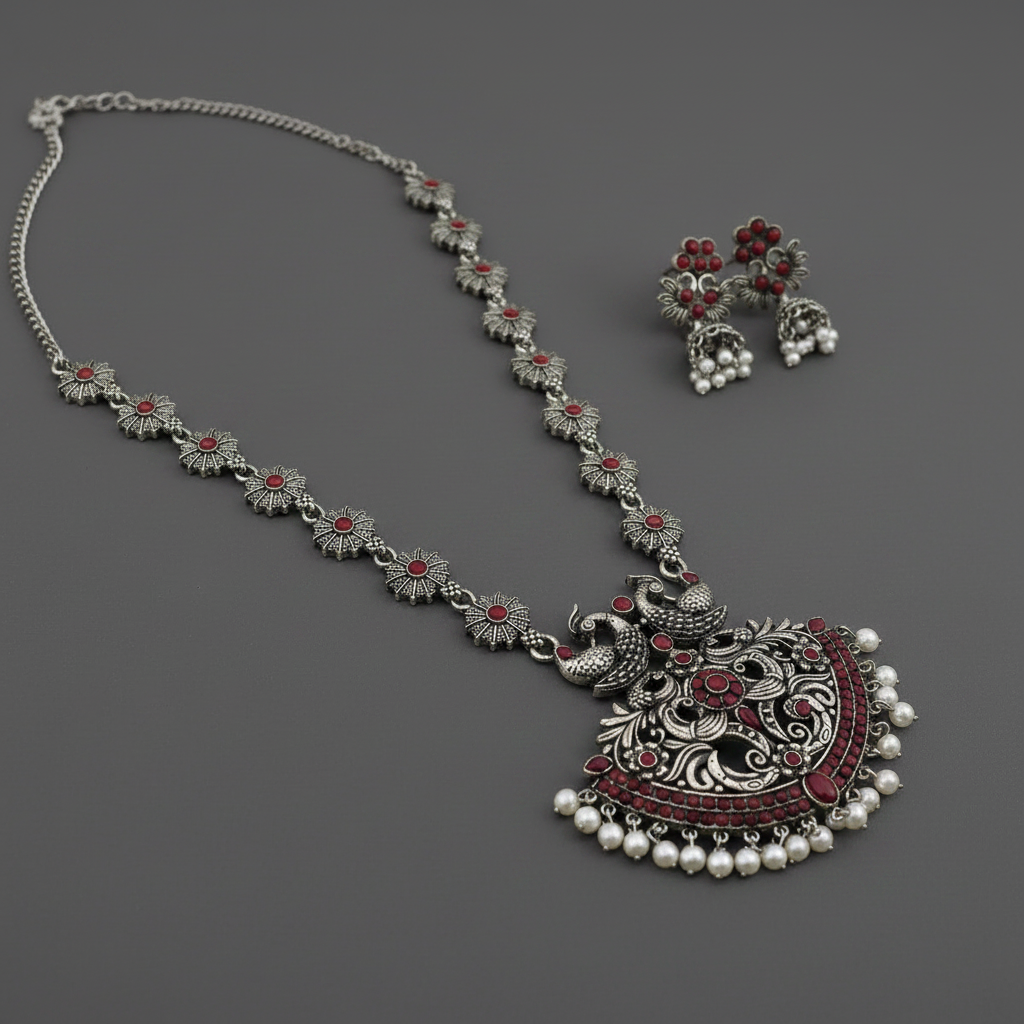 Red Peacock oxidised Necklace