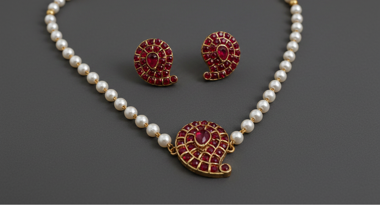 red ruby mango pearl choker/necklace
