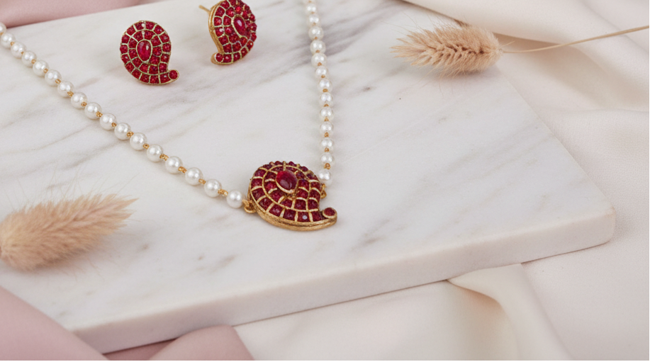 red ruby mango pearl choker/necklace