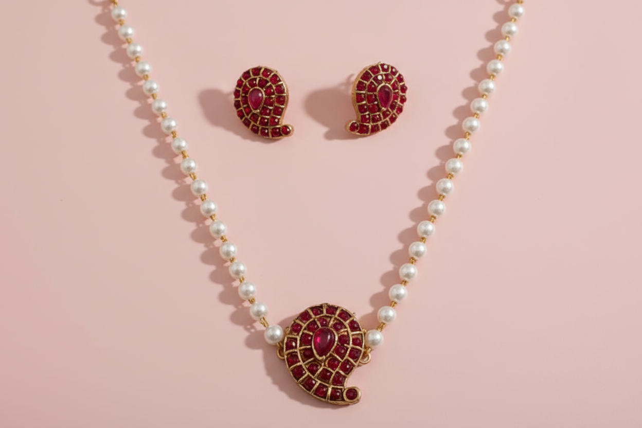 red ruby mango pearl choker/necklace