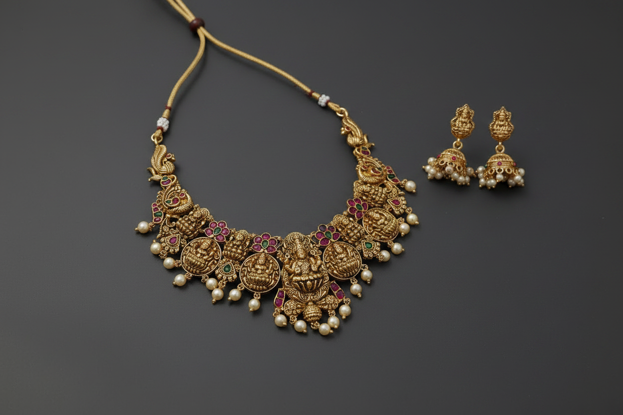Red Temple Peacock Matte Necklace 