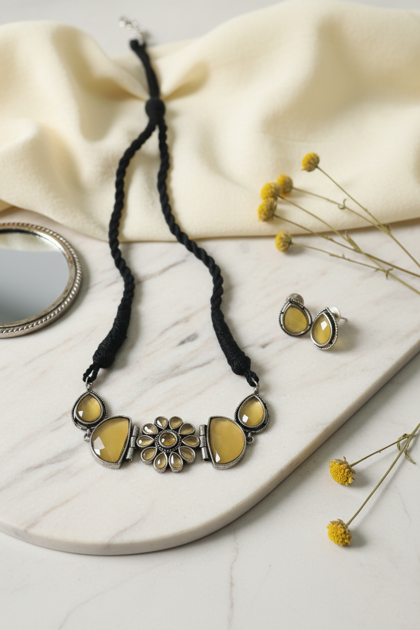 Yellow Oxidised Choker 